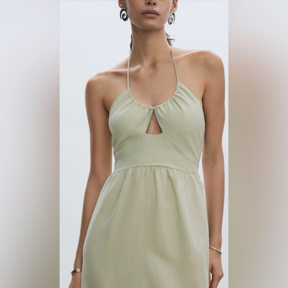 Mango Cutout Halter Maxi Dress in a pastel green